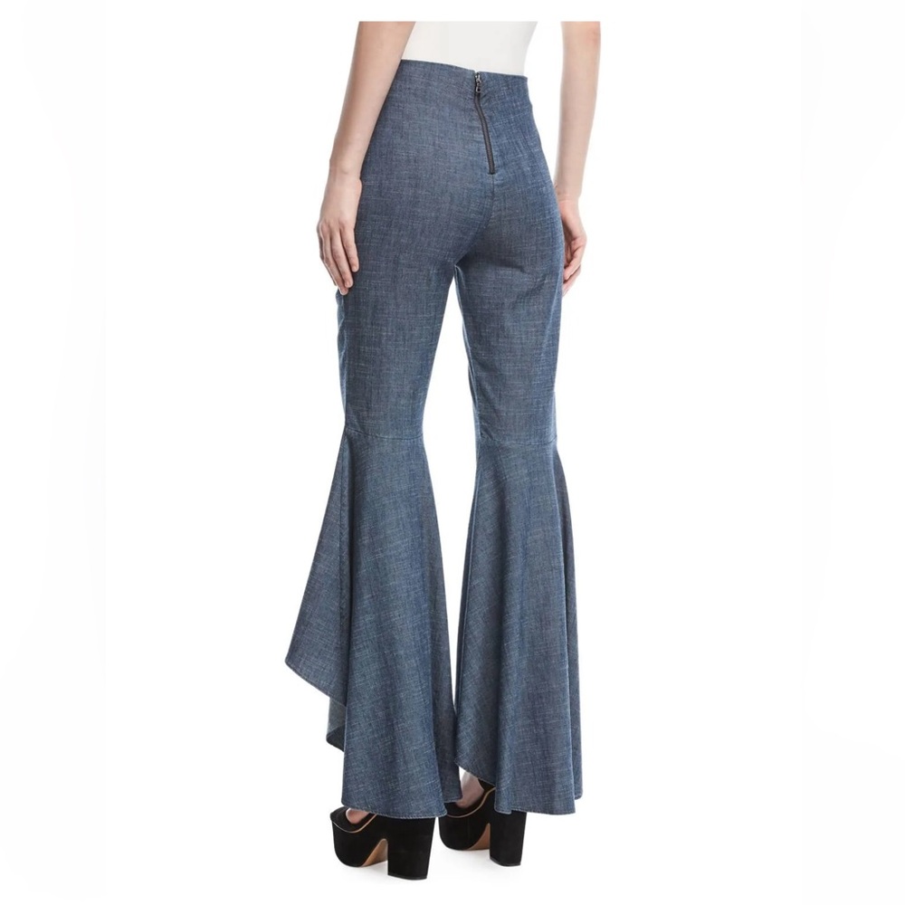 ALICE + OLIVIA 6 JINNY Chambray Blue High-Low Pants Flare Leg Boho Hippie Chic - Picture 4 of 14